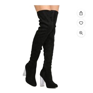 Wild Diva Blossom Faux Suede Thigh High Lucite Block Heel Boot, Size 7